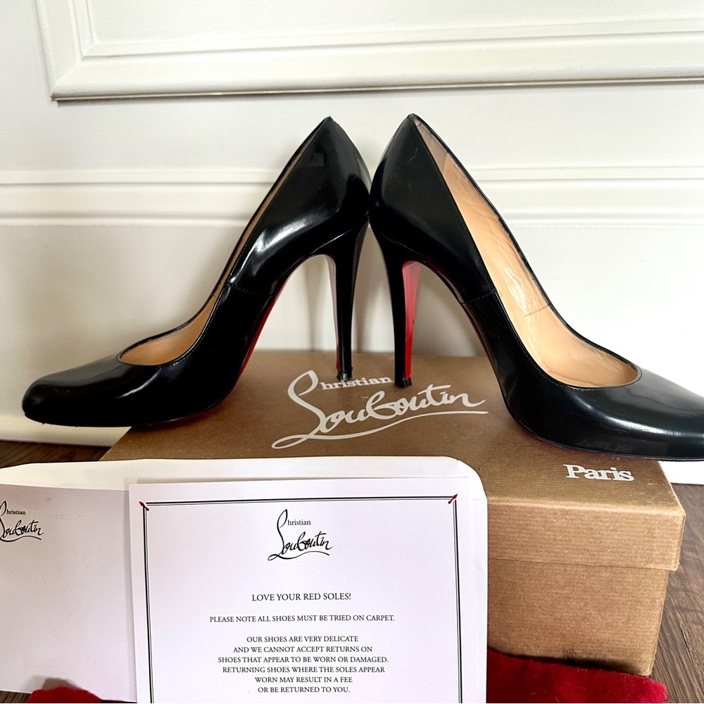 Christian Louboutin Décolleté 868 100 Jazz Black Calf Leather Heels Pumps 39 8 - Picture 4 of 15